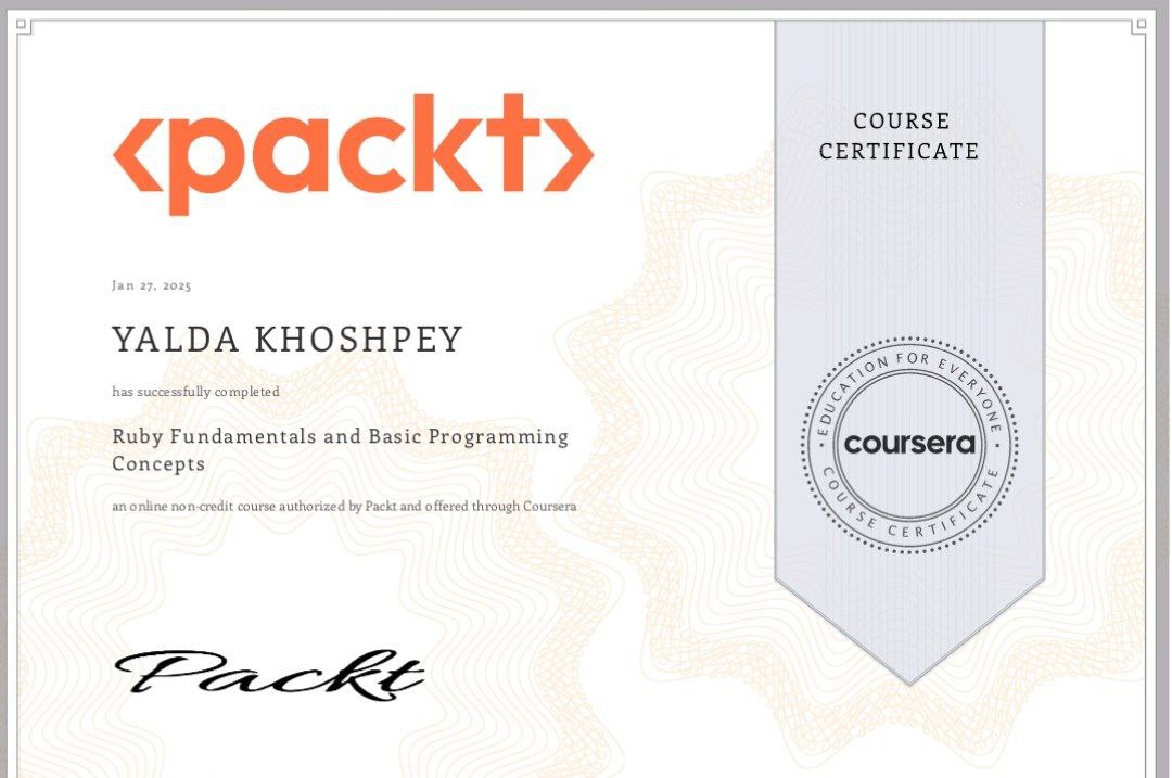 Ruby Fundamentals Certificate
